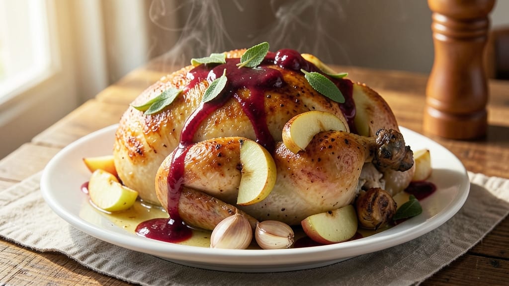 Apple and Cranberry Roasted Chicken Recipe: Sweet-Tart Juice That Caramelizes Skin