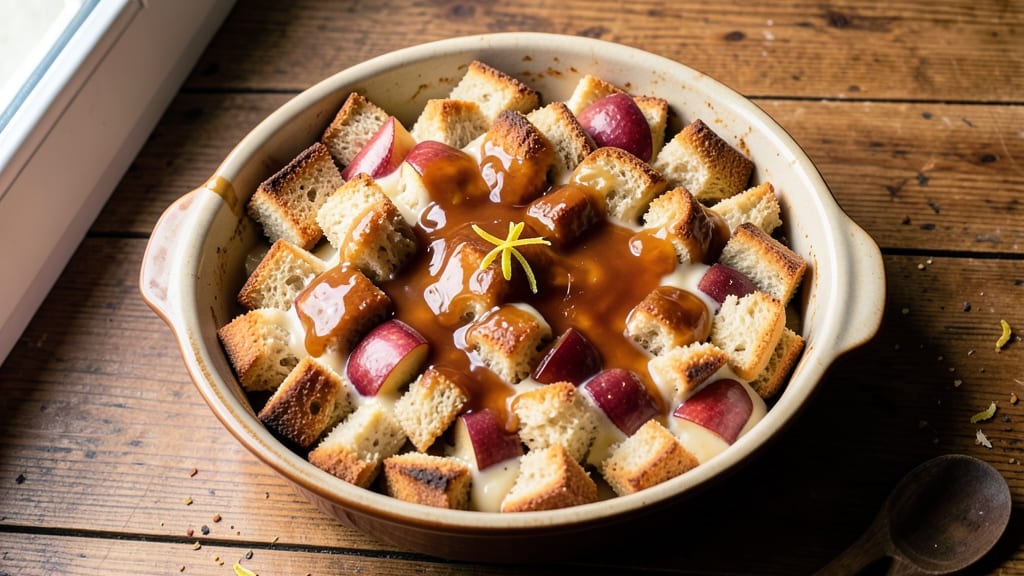 Apple Bread Pudding With Caramel Sauce Recipe: Warm Spice-Crusted Layers Drowned in Gooey Sauce