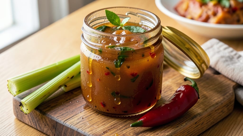 Crab Apple Pepper Jelly Recipe: Crunchy Celery and Spiced Tartness in Glass