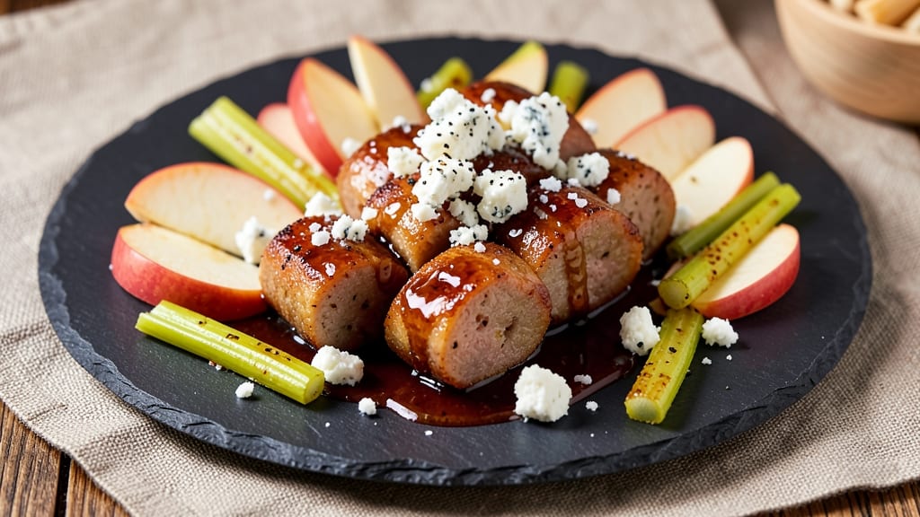 Blue Buffalo Chicken and Apple Recipe Sausage Bites: Sweet-Tart Glaze with Crisp Celery Bites