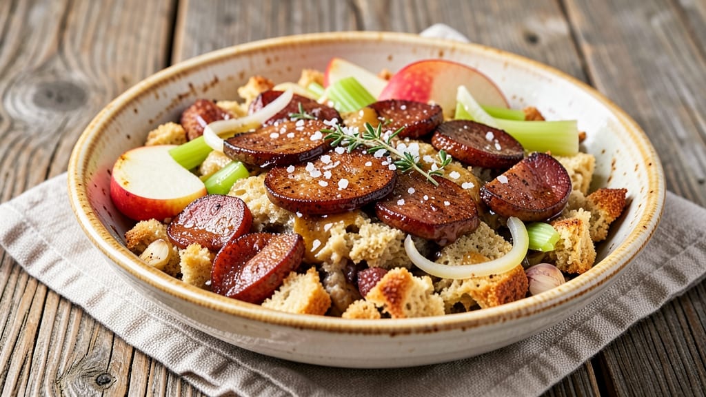 Sausage, Apple, and Cornbread Dressing Recipe: Smoky-Sweet Bites with Crunchy Celery Twist