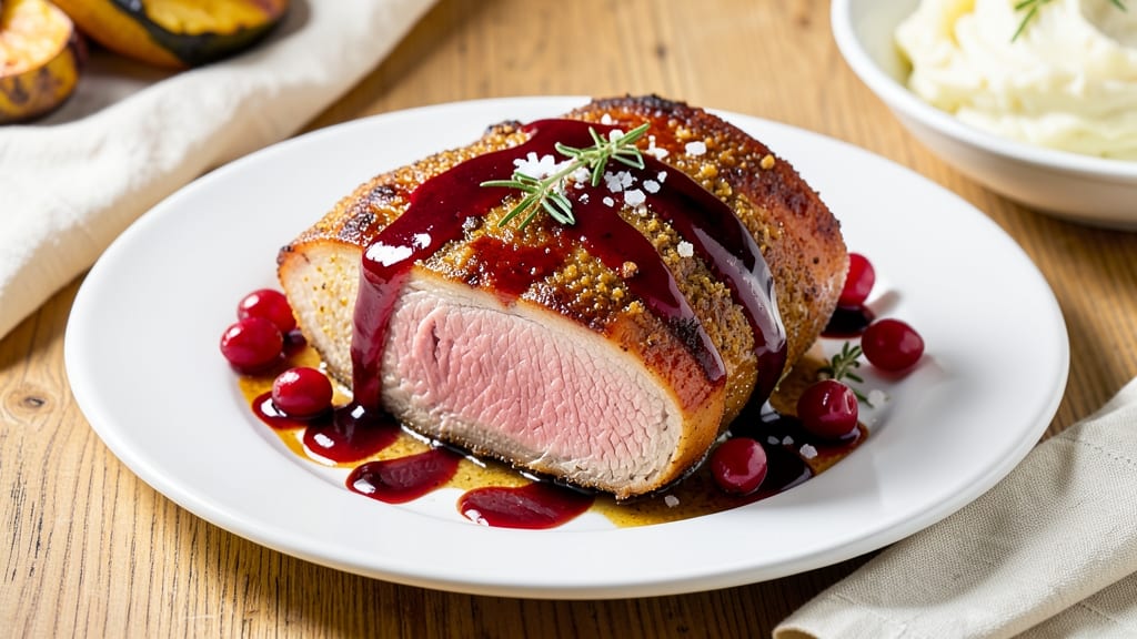 Cranberry Dijon Pork Loin With Apple Cider Glaze Recipe: Balsamic-Kissed Crisp Edges and Juicy Core