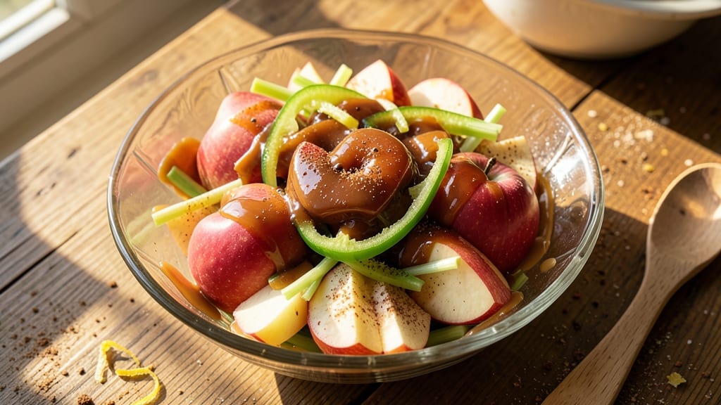 Old Fashioned Caramel Apple Salad Recipe: Celery-Pepper Crunch With Warm Spiced Apples