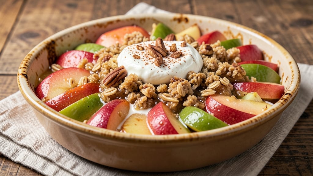 Apple Crumble Breakfast Recipe: Warm Spiced Topping Over Creamy Yogurt