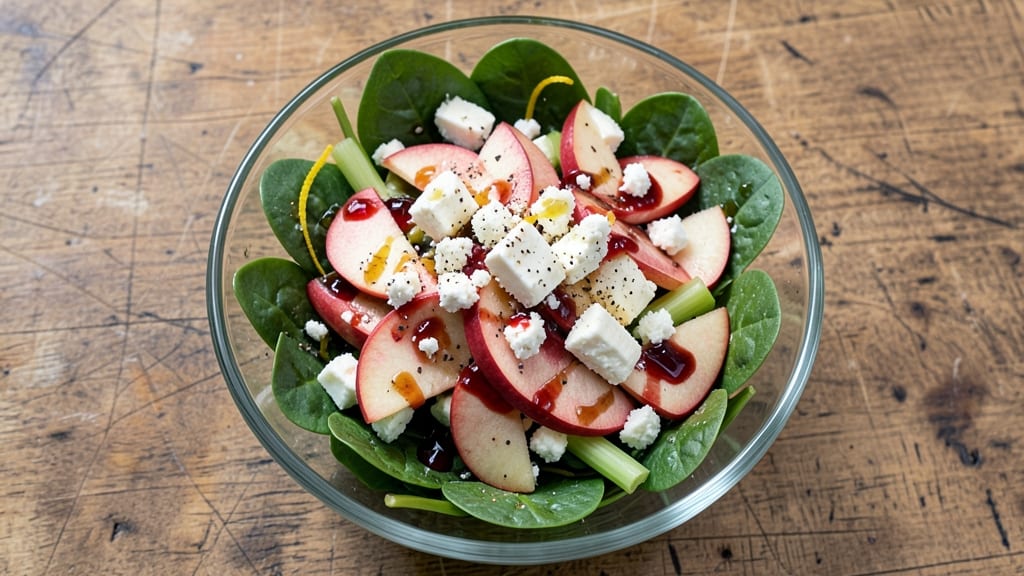 Spinach Apple Feta Salad Recipe: Crisp Celery and Sweet Apple Refreshment Twist